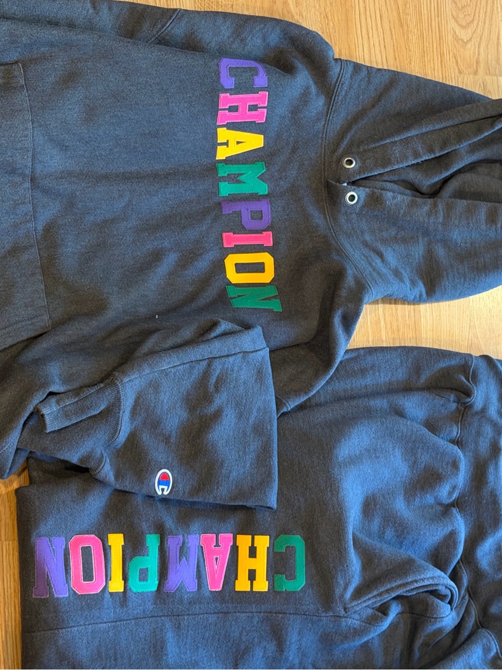 Champion Rare Reverse Weave Men's Hooded Multi Color lettering Sweatsuit -Top Xl